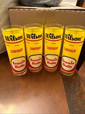 Vintage Wilson Championship Tennis Balls Highball Glasses 1970s Drink Ware Set-4